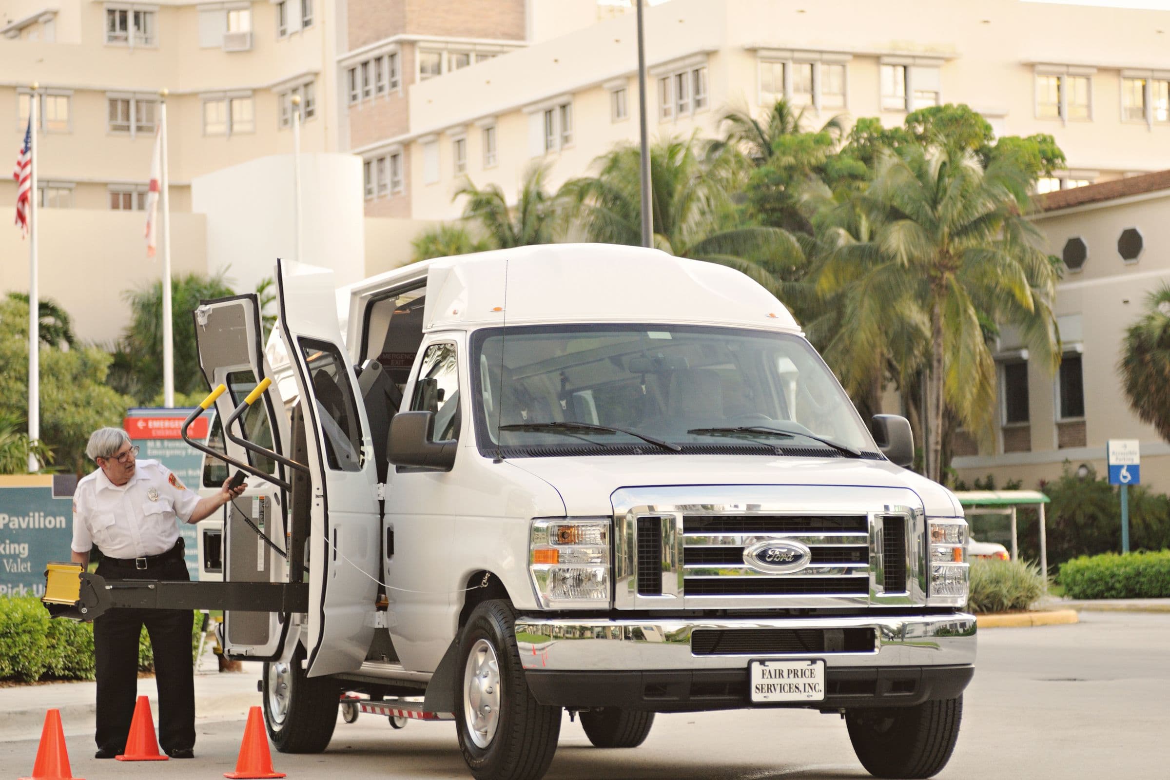 Accessible PEMA-style medical transport van with wheelchair lift